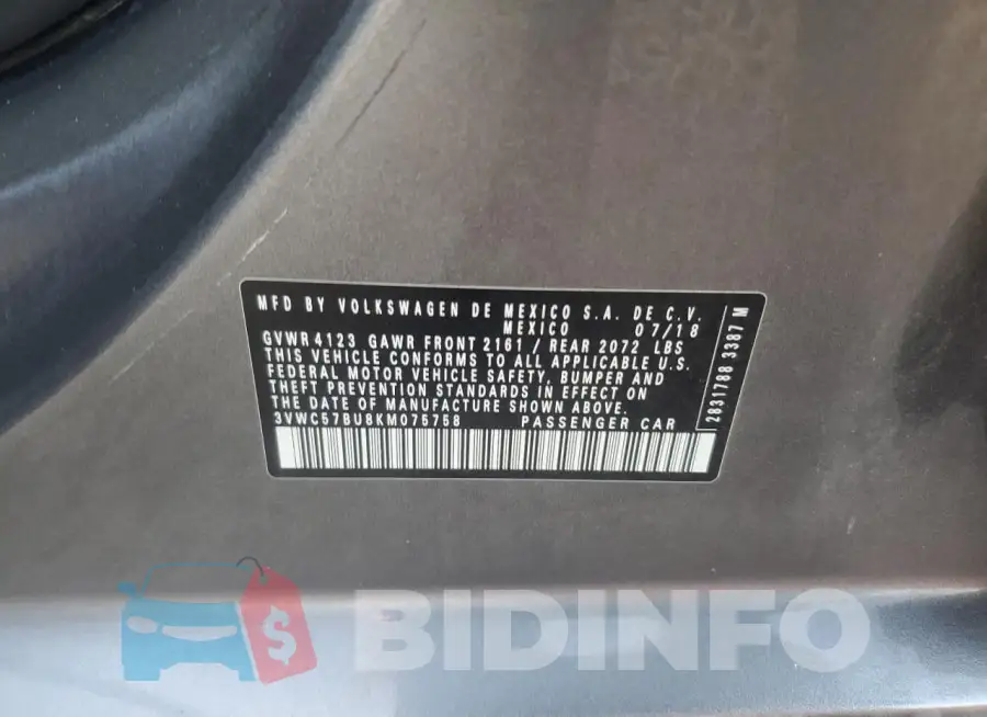 3VWC57BU8KM075758 Photo# 13