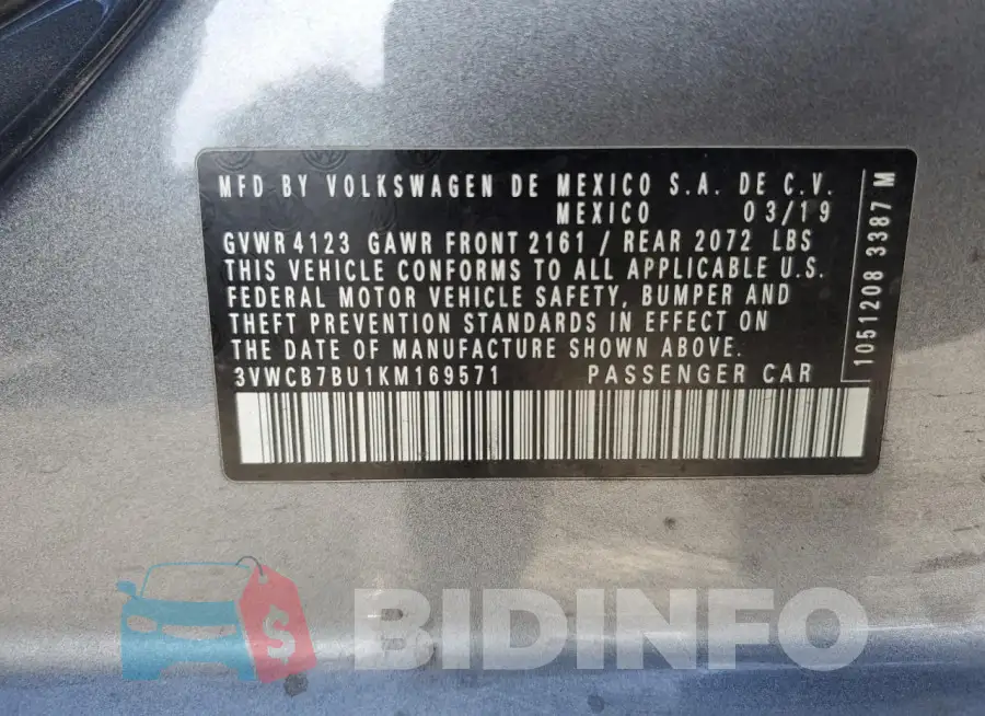 3VWCB7BU1KM169571 Photo# 12