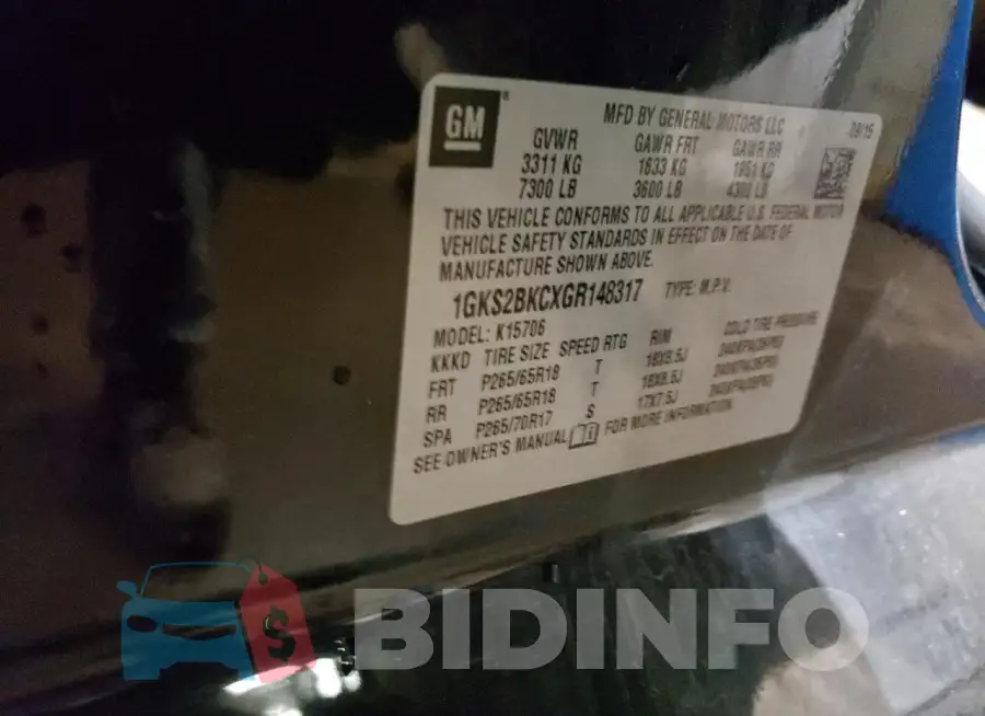 1GKS2BKCXGR148317 Photo# 13