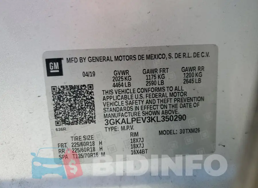 3GKALPEV3KL350290 Photo# 13