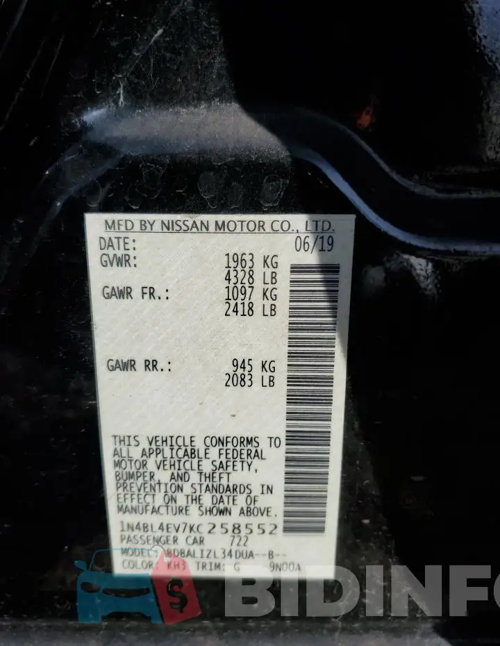1N4BL4EV7KC258552 Photo# 12