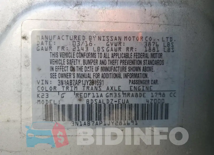 3N1AB7AP1JY281691 Photo# 12