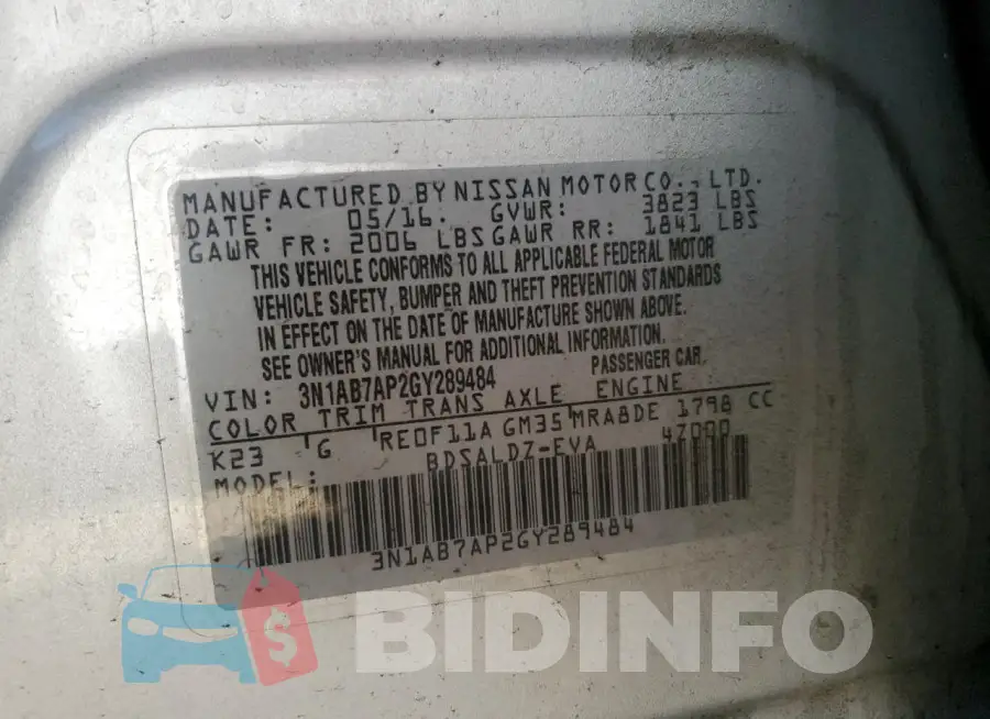 3N1AB7AP2GY289484 Photo# 13