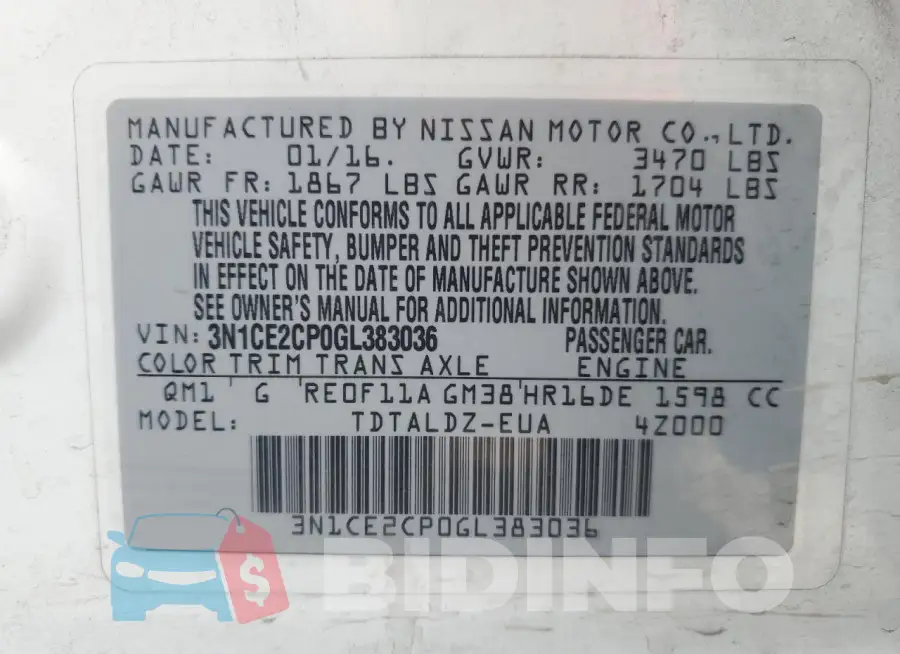 3N1CE2CP0GL383036 Photo# 13