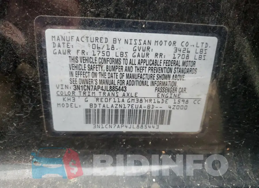 3N1CN7AP4JL885443 Photo# 12