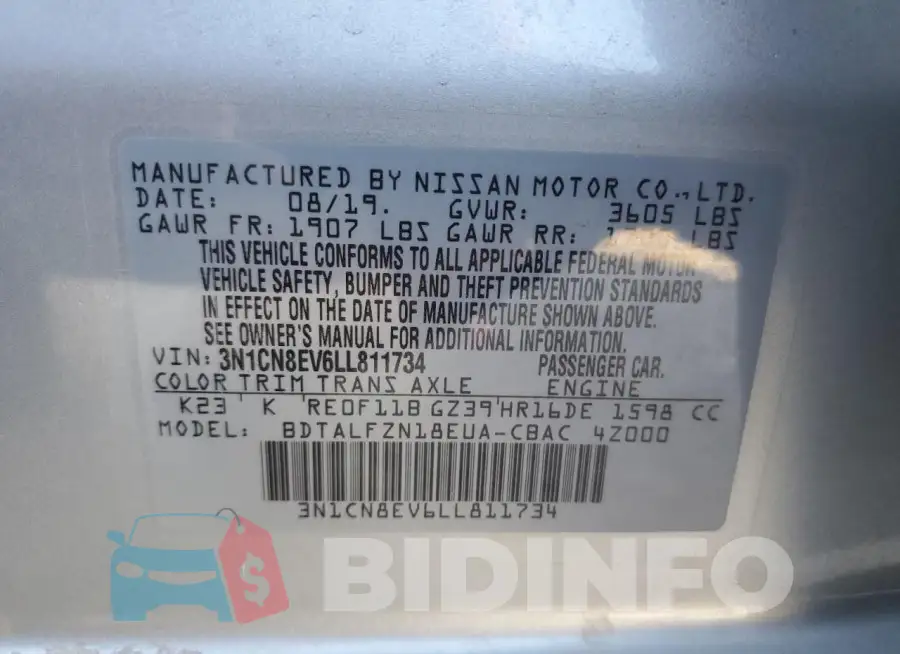 3N1CN8EV6LL811734 Photo# 13