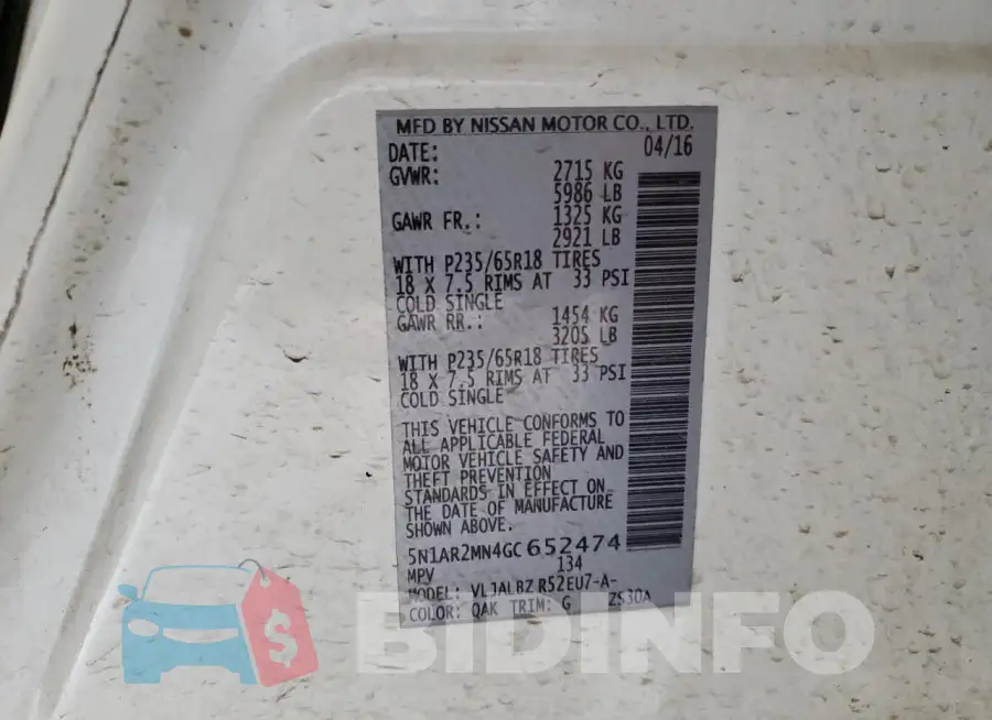 5N1AR2MN4GC652474 Photo# 14
