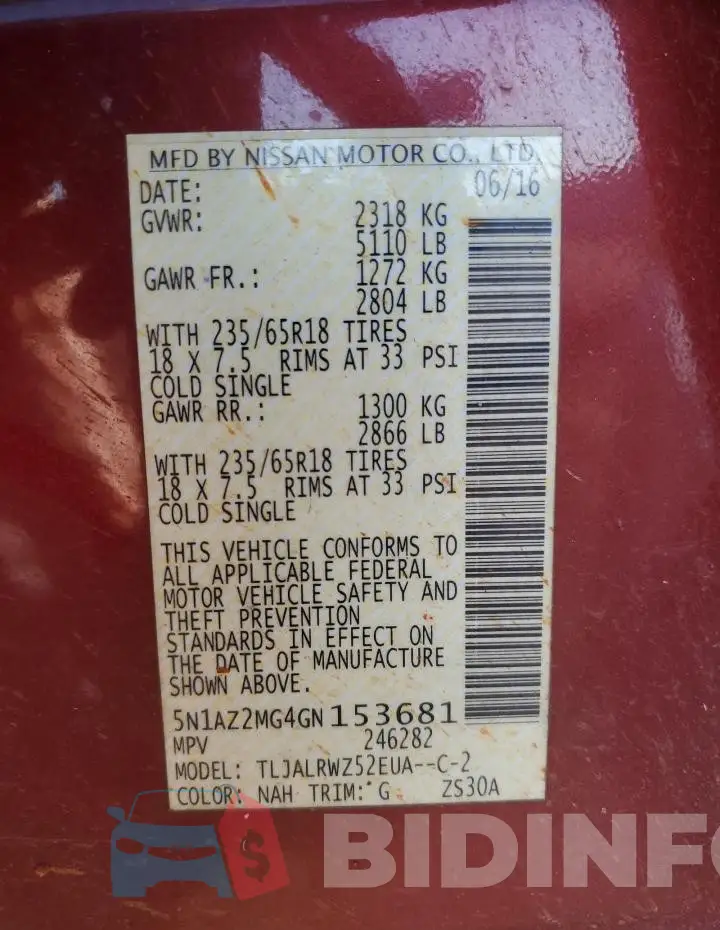 5N1AZ2MG4GN153681 Photo# 14