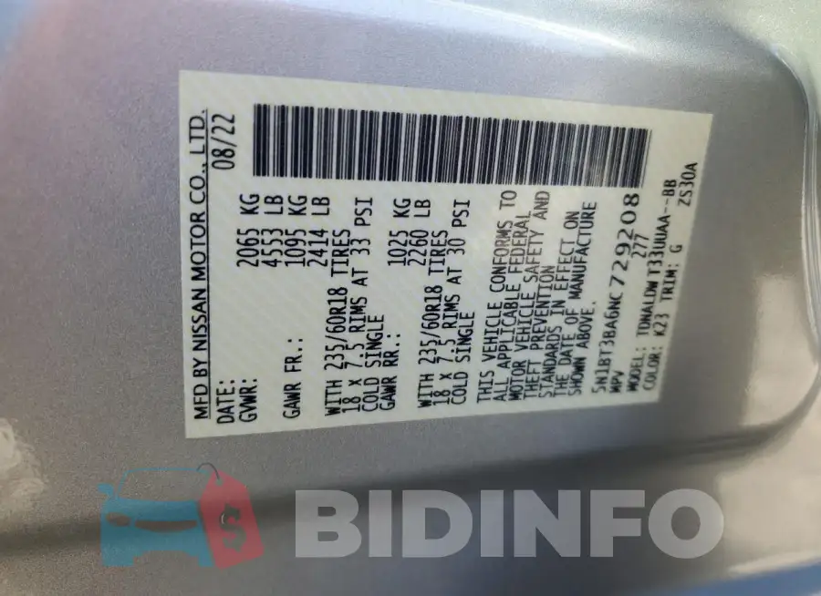 5N1BT3BA6NC729208 Photo# 14