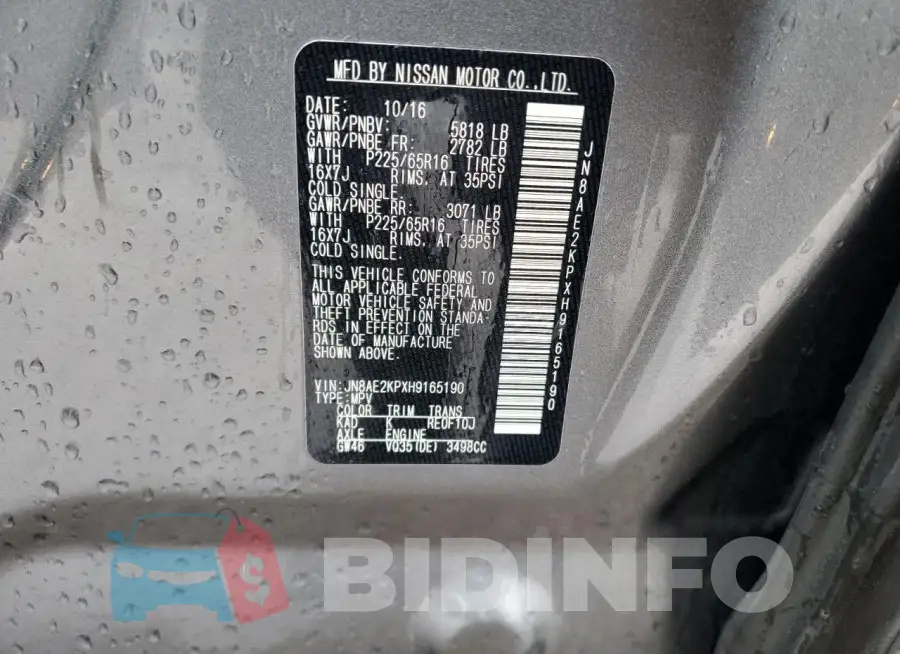 JN8AE2KPXH9165190 Photo# 13