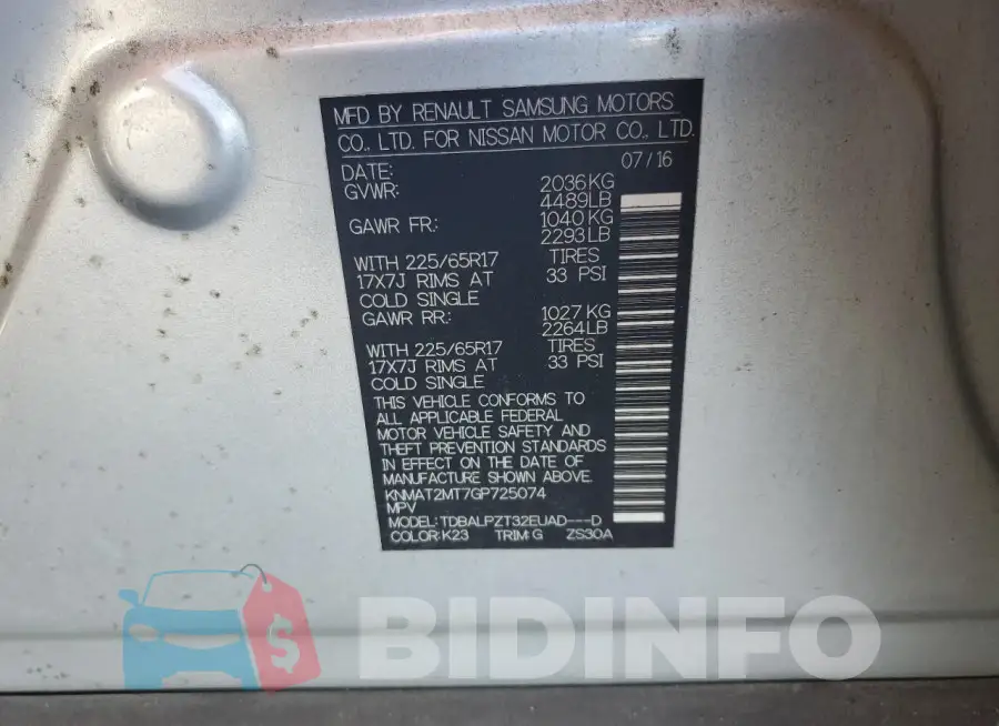 KNMAT2MT7GP725074 Photo# 13