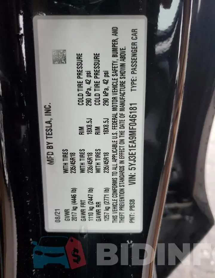 5YJ3E1EA9MF046181 Photo# 12