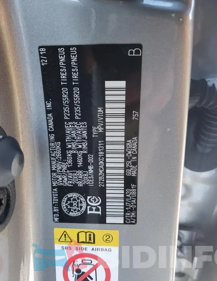 2T2BZMCA0KC181311 Photo# 13