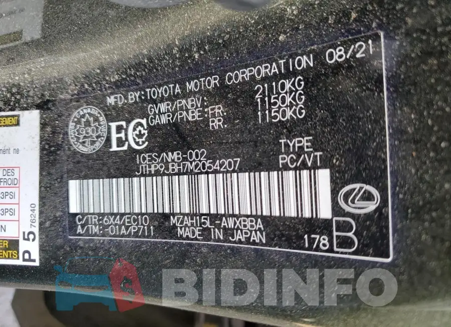 JTHP9JBH7M2054207 Photo# 13