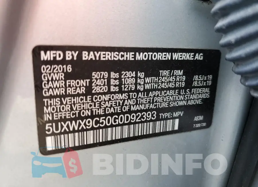 5UXWX9C50G0D92393 Photo# 13