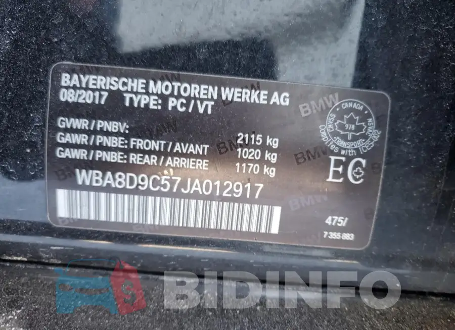 WBA8D9C57JA012917 Photo# 12