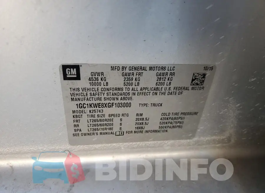 1GC1KWE8XGF103000 Photo# 12
