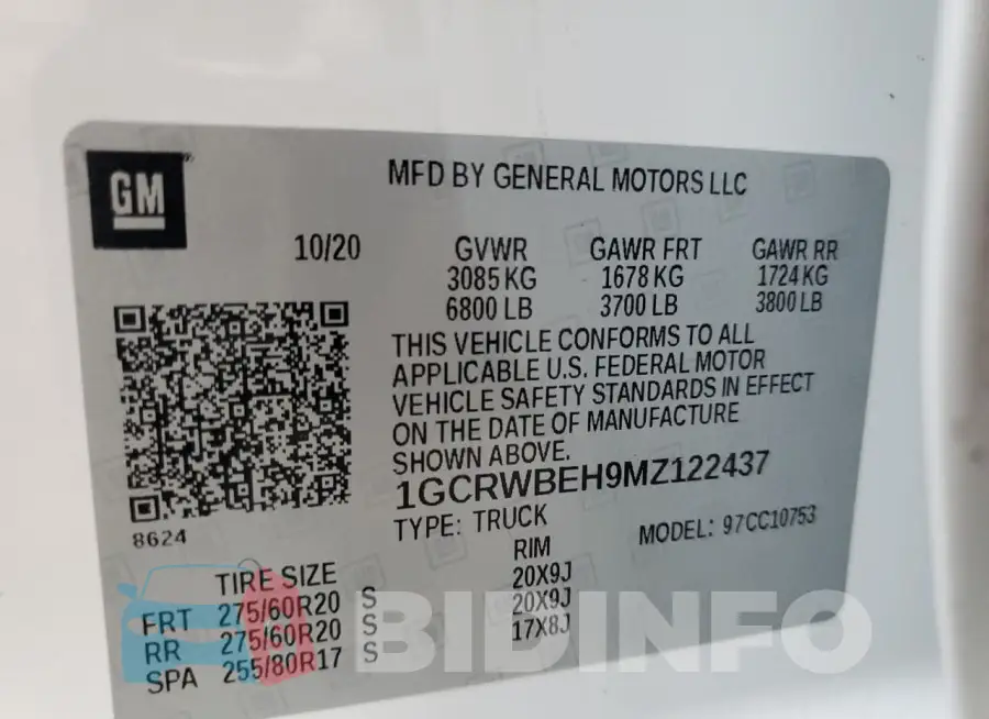 1GCRWBEH9MZ122437 Photo# 12