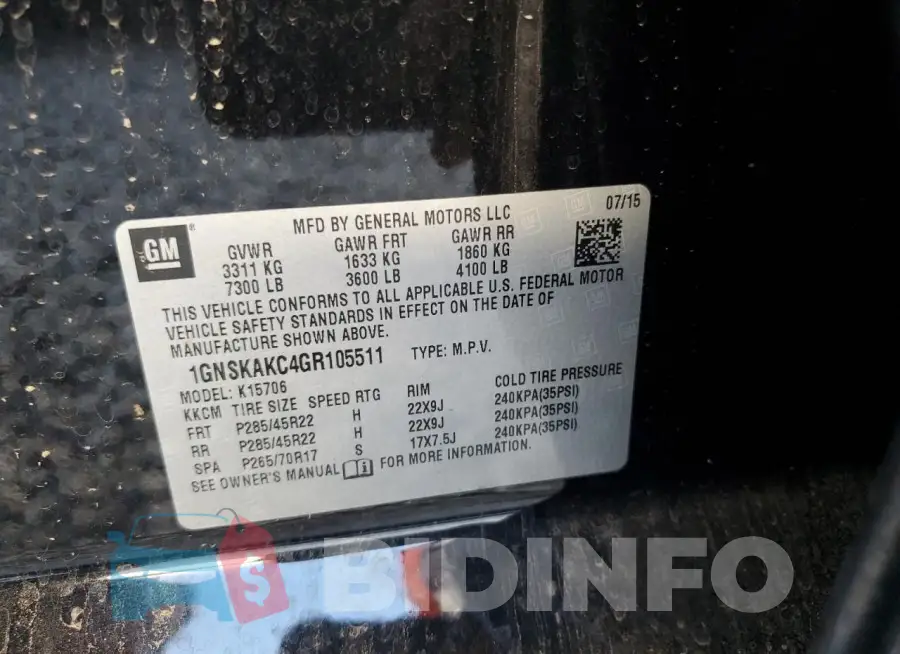1GNSKAKC4GR105511 Photo# 13