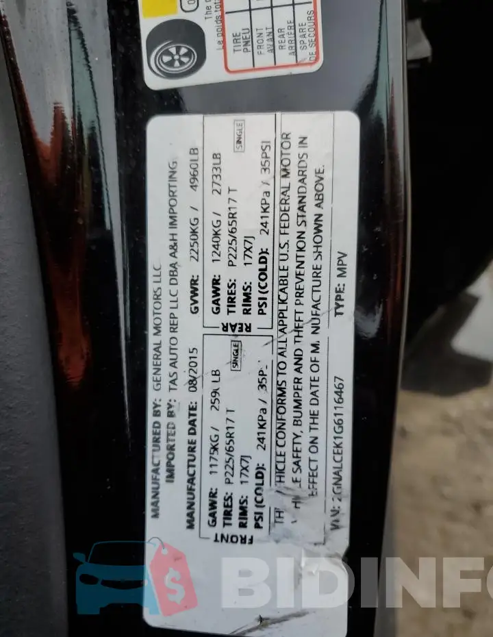 2GNALCEK1G6116467 Photo# 12