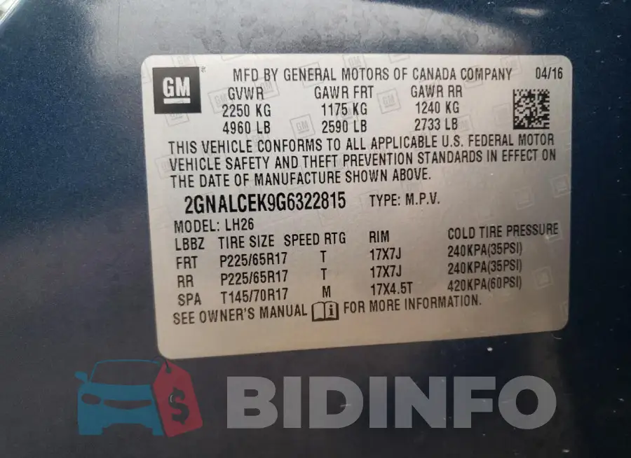 2GNALCEK9G6322815 Photo# 12