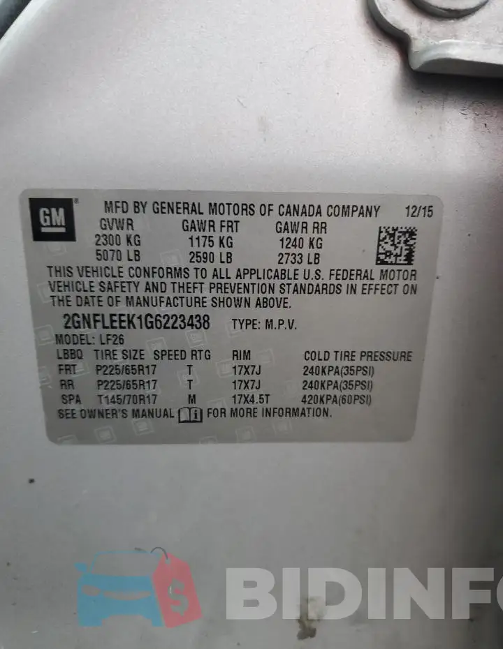 2GNFLEEK1G6223438 Photo# 13