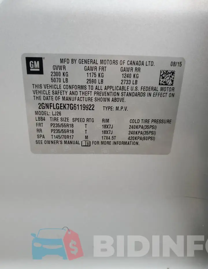 2GNFLGEK7G6119922 Photo# 13