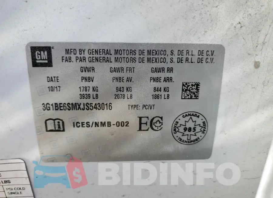 3G1BE6SMXJS543016 Photo# 12