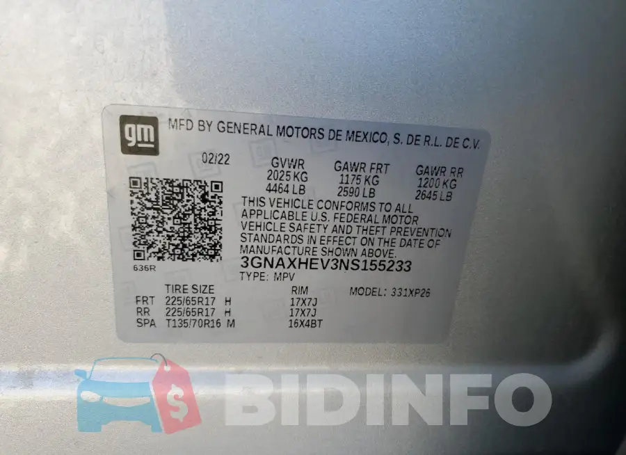 3GNAXHEV3NS155233 Photo# 13
