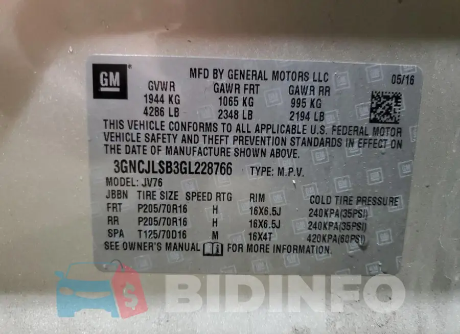 3GNCJLSB3GL228766 Photo# 13
