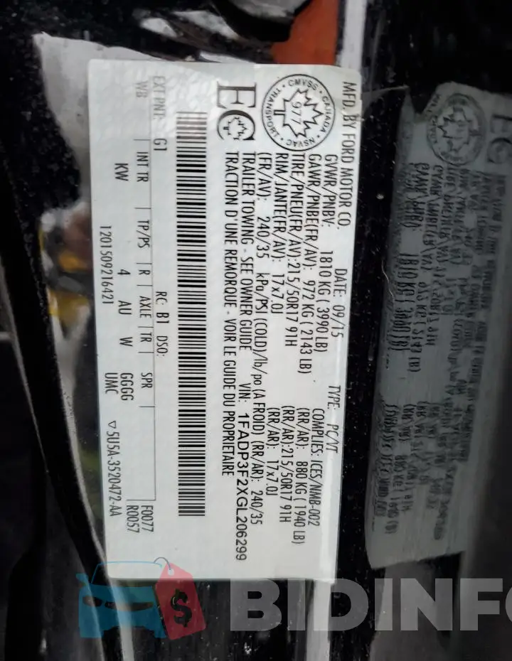 1FADP3F2XGL206299 Photo# 12