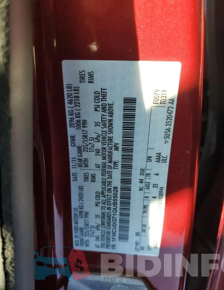 1FMCU0G71GUB55028 Photo# 13