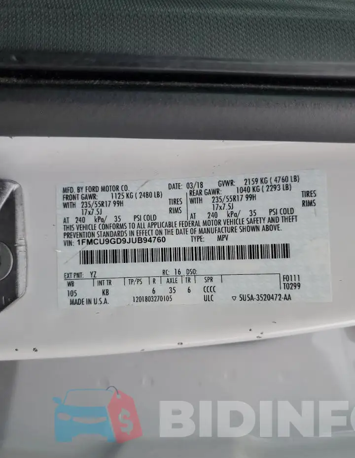 1FMCU9GD9JUB94760 Photo# 13