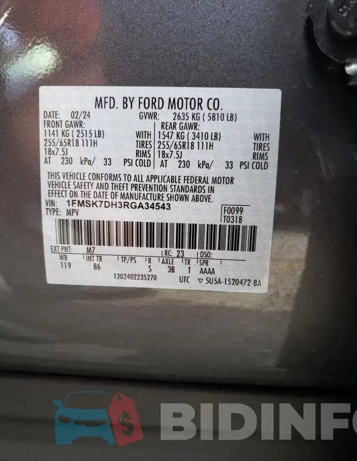 1FMSK7DH3RGA34543 Photo# 13