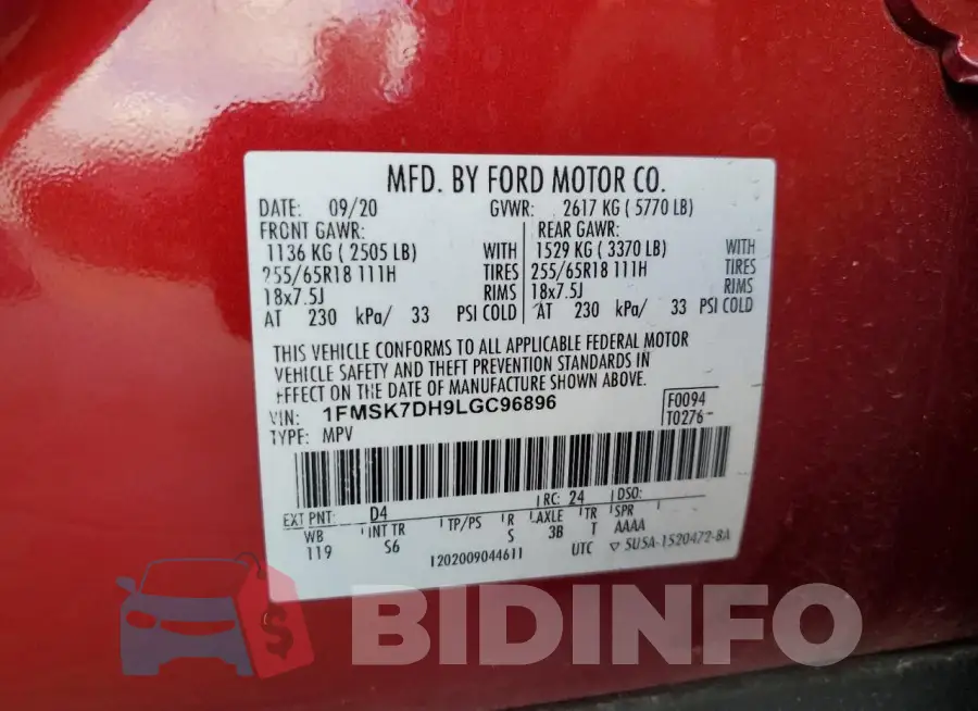 1FMSK7DH9LGC96896 Photo# 13