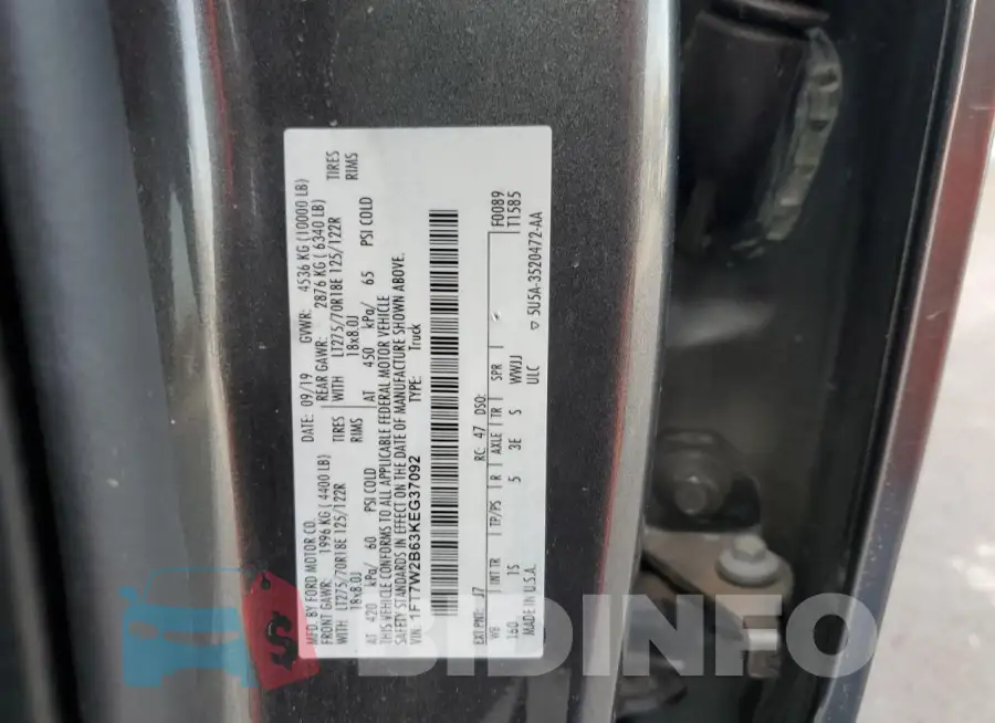 1FT7W2B63KEG37092 Photo# 12