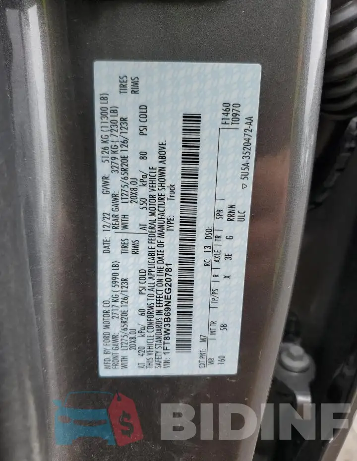 1FT8W3B69NEG20781 Photo# 12
