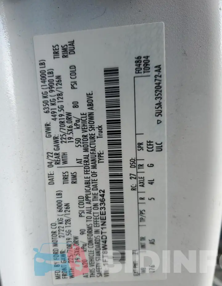 1FT8W4DT1NEE33642 Photo# 12