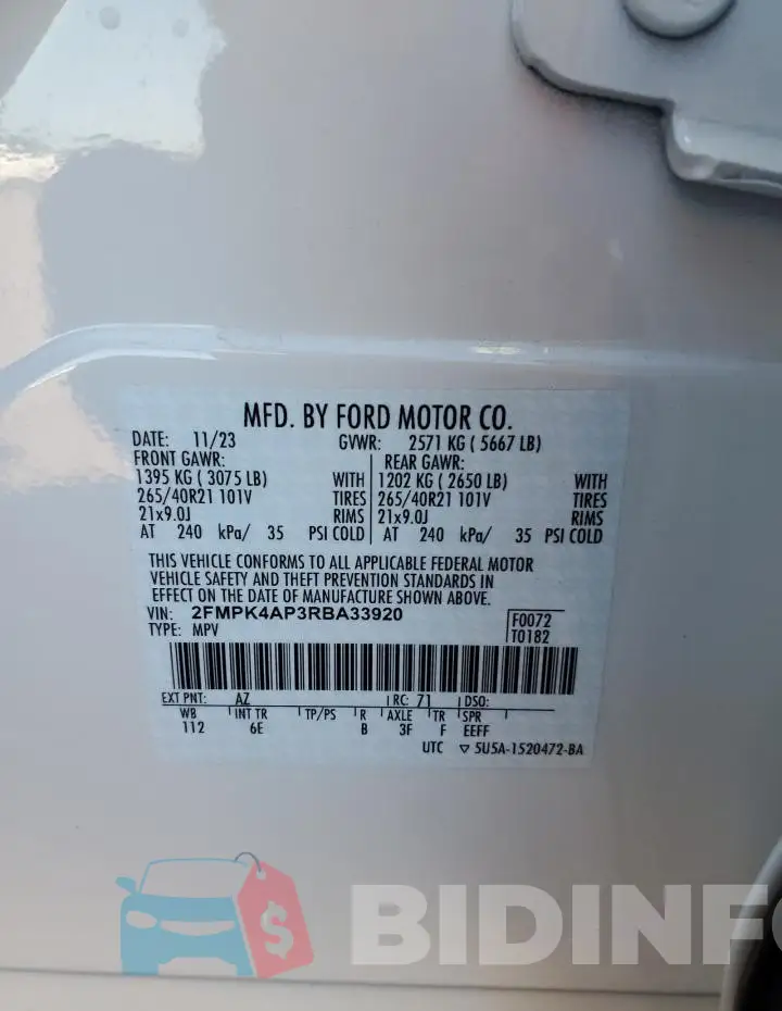 2FMPK4AP3RBA33920 Photo# 12