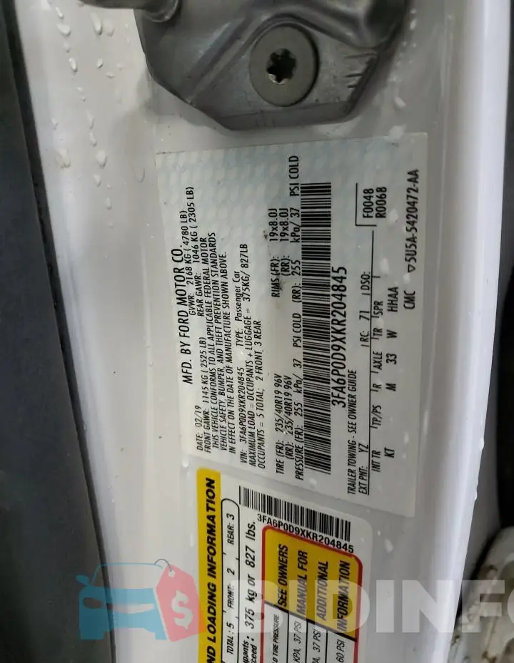 3FA6P0D9XKR204845 Photo# 12