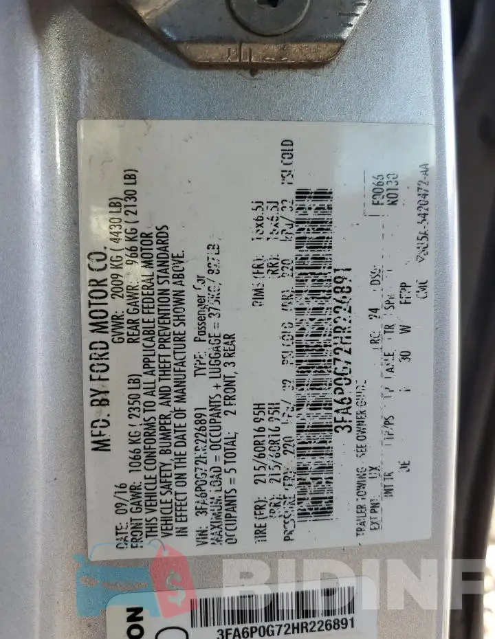 3FA6P0G72HR226891 Photo# 12