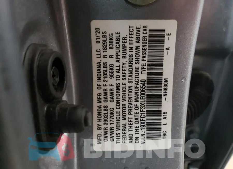 19XFC1F3XLE006540 Photo# 12