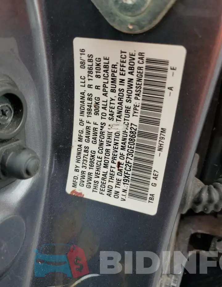 19XFC2F73GE086827 Photo# 12