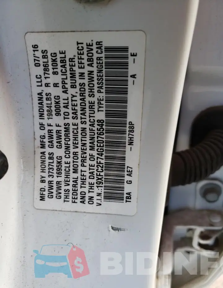 19XFC2F74GE076548 Photo# 13