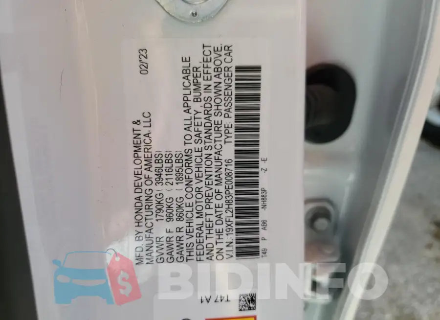 19XFL2H83PE008716 Photo# 13