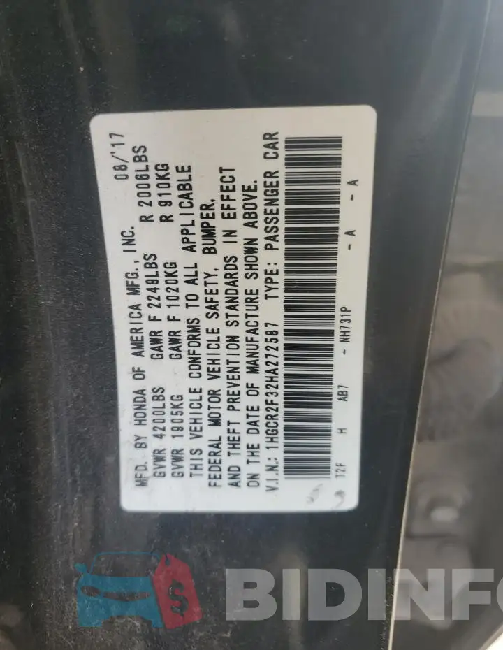 1HGCR2F32HA272587 Photo# 13