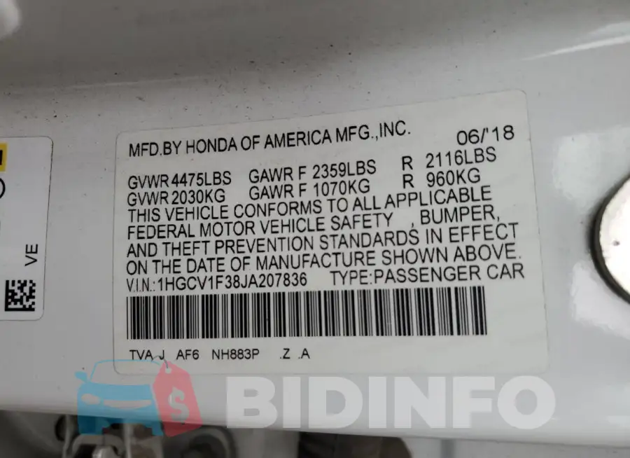 1HGCV1F38JA207836 Photo# 12