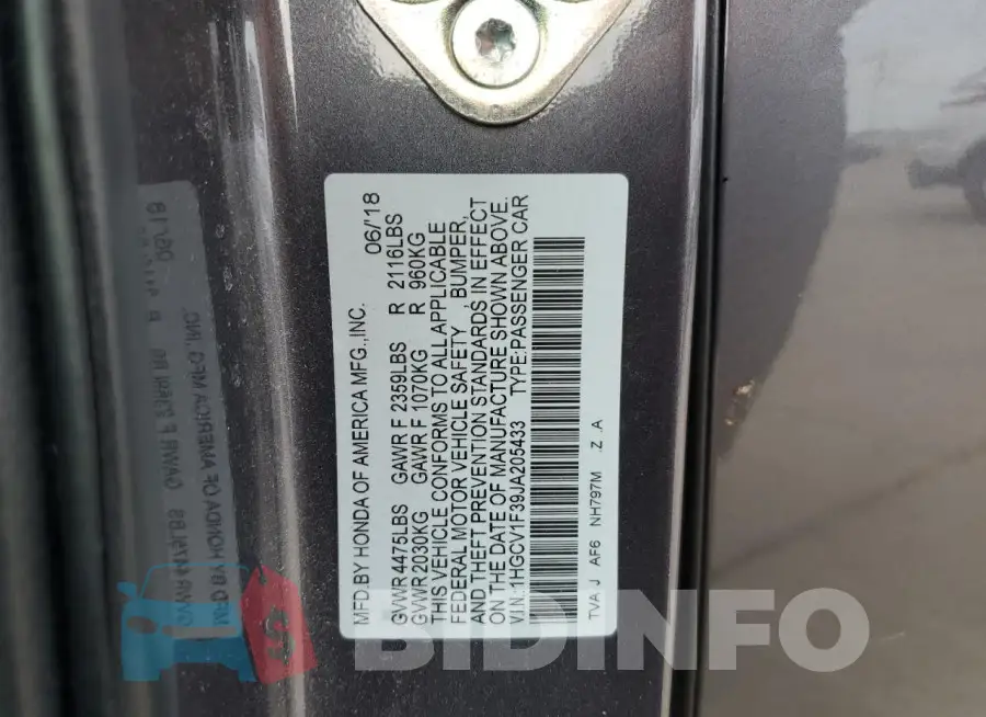 1HGCV1F39JA205433 Photo# 12