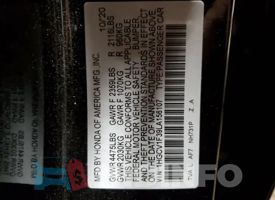 1HGCV1F39LA156107 Photo# 12