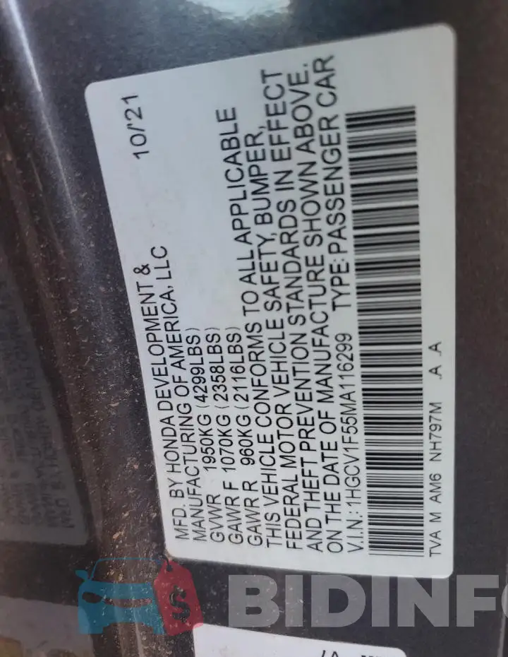 1HGCV1F55MA116299 Photo# 12